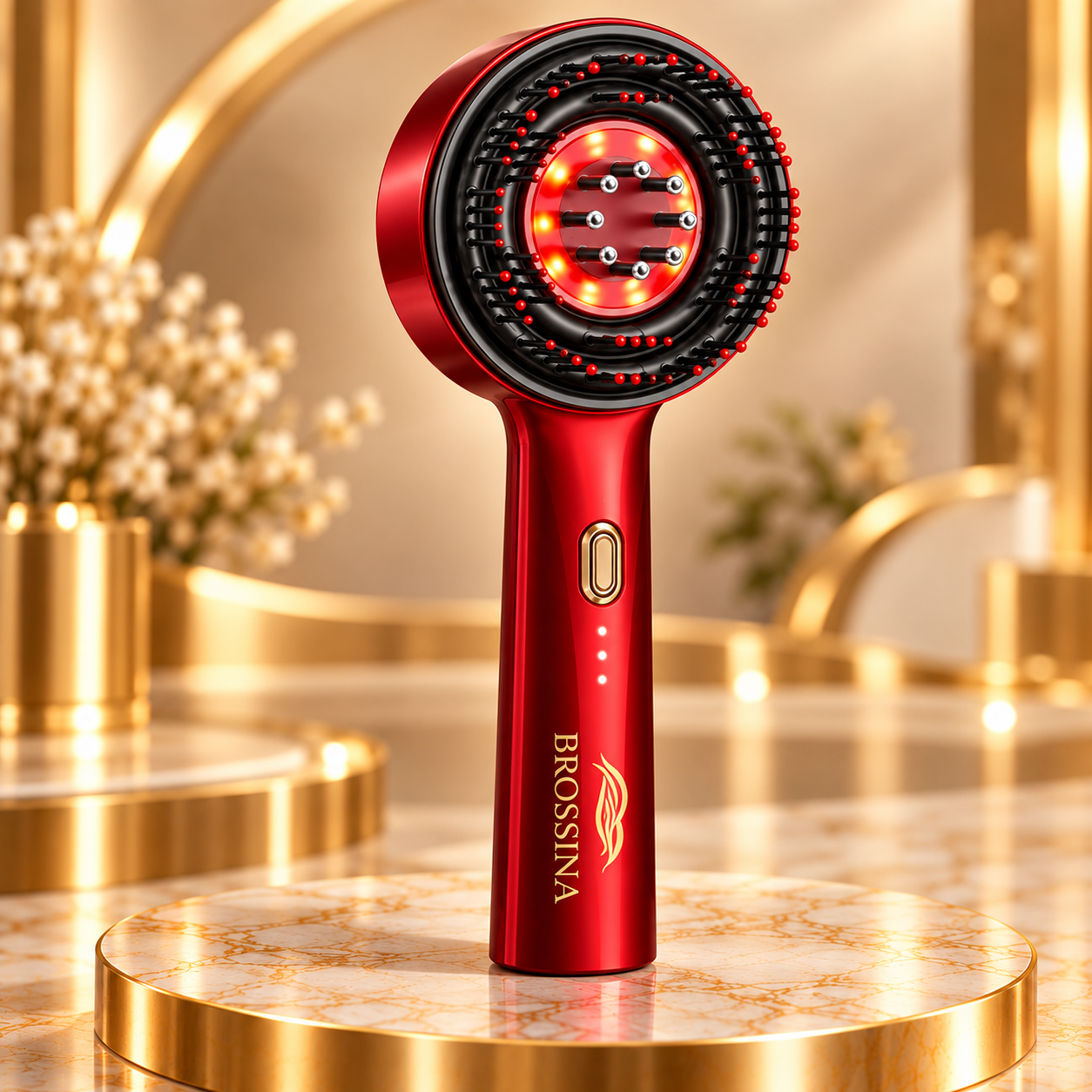 Masseur de cuir chevelu Brossina rouge avec lumière rouge